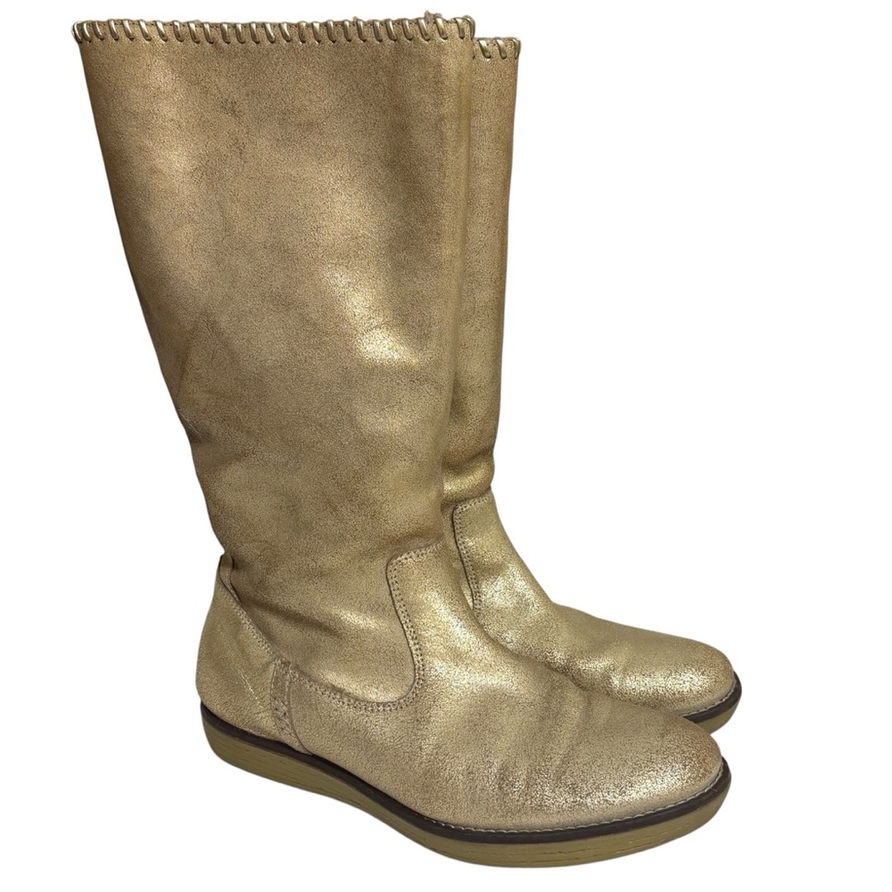 H. S. Trask boots Ariana shearling lined metallic gold calfskin size 7.5